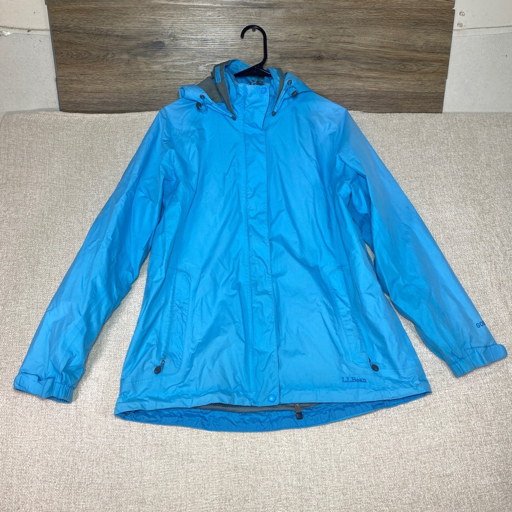 LL Bean Stowaway Gore-Tex Rain Jacket Mens L Blue Waterproof Shell Hooded *READ